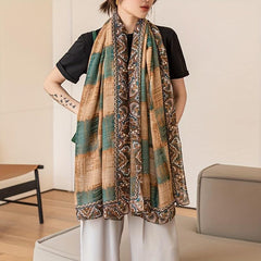 Vintage Plaid Print Scarf Large Shawl Boho Paisley Print Cape