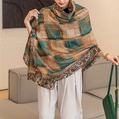 Vintage Plaid Print Scarf Large Shawl Boho Paisley Print Cape