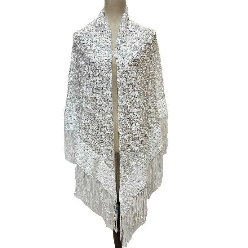 Embroidered Tassel Shawl Large Scarf for Women