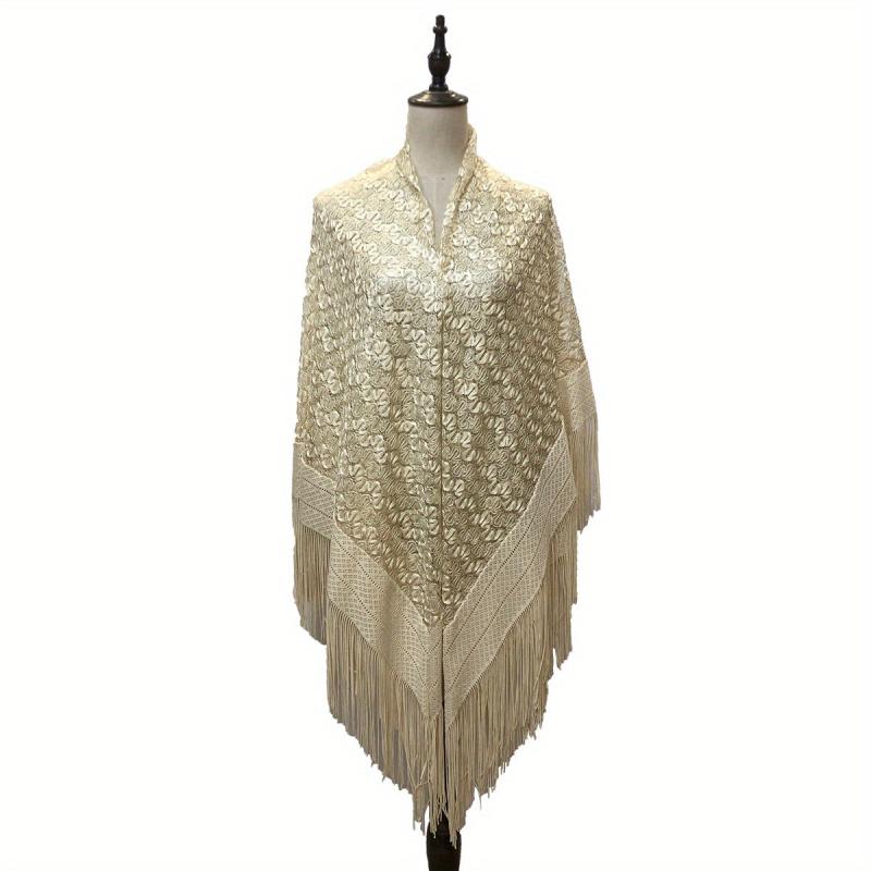 Embroidered Tassel Shawl Large Scarf for Women