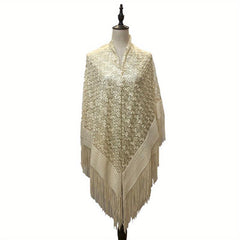 Embroidered Tassel Shawl Large Scarf for Women