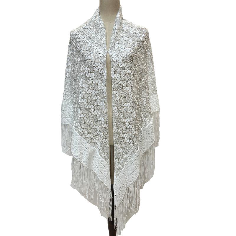 Embroidered Tassel Shawl Large Scarf for Women