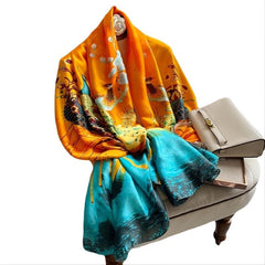 Peacock Floral Silk Satin Large Scarf