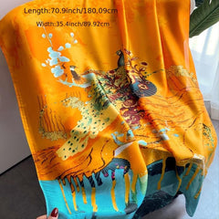 Peacock Floral Silk Satin Large Scarf