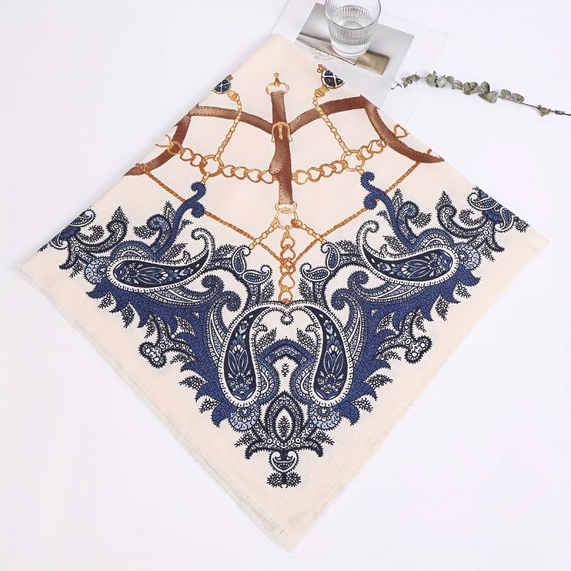 Paisley Print Square Scarf Pleated Shawl Women Windproof Head Wrap