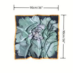 Silk Satin Plant Printed Square Scarf for Office