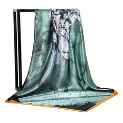 Silk Satin Plant Printed Square Scarf for Office