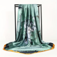 Silk Satin Plant Printed Square Scarf for Office