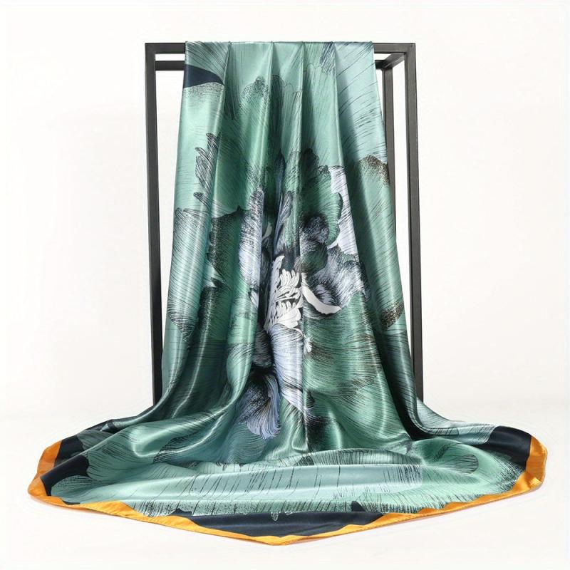 Silk Satin Plant Printed Square Scarf for Office