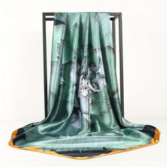 Silk Satin Plant Printed Square Scarf for Office