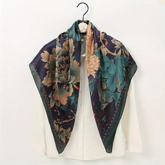 Phoenix Flower Print Scarf Satin Large Shawl Bandana Boho Head Wrap