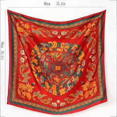 Phoenix Flower Print Scarf Satin Large Shawl Bandana Boho Head Wrap