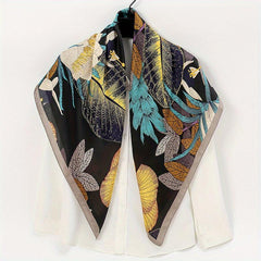 Phoenix Flower Print Scarf Satin Large Shawl Bandana Boho Head Wrap