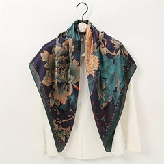 Phoenix Flower Print Scarf Satin Large Shawl Bandana Boho Head Wrap