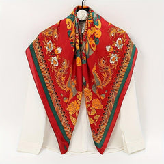 Phoenix Flower Print Scarf Satin Large Shawl Bandana Boho Head Wrap