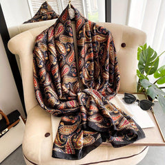 Satin Paisley Printed Scarf Sunscreen Shawl Wrap Outdoor