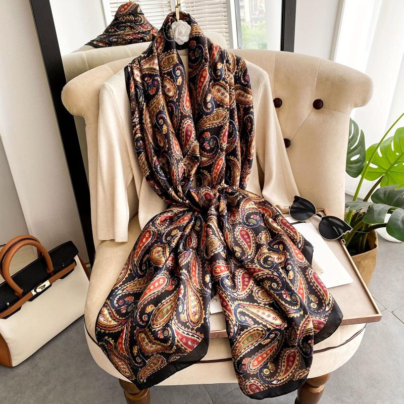 Satin Paisley Printed Scarf Sunscreen Shawl Wrap Outdoor