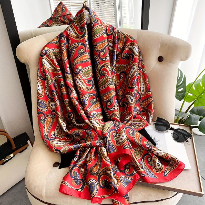 Satin Paisley Printed Scarf Sunscreen Shawl Wrap Outdoor