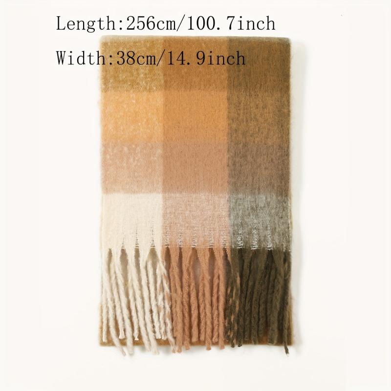 Fleece Tassel Scarf Block Warm Shawl Classic Casual Windproof Head Wrap Outdoor