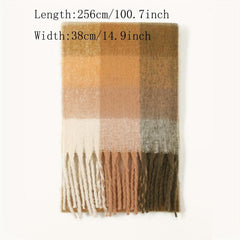 Fleece Tassel Scarf Block Warm Shawl Classic Casual Windproof Head Wrap Outdoor