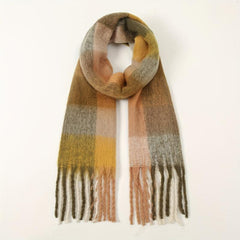 Fleece Tassel Scarf Block Warm Shawl Classic Casual Windproof Head Wrap Outdoor
