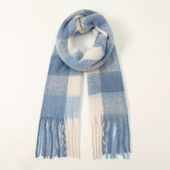 Fleece Tassel Scarf Block Warm Shawl Classic Casual Windproof Head Wrap Outdoor