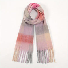 Fleece Tassel Scarf Block Warm Shawl Classic Casual Windproof Head Wrap Outdoor
