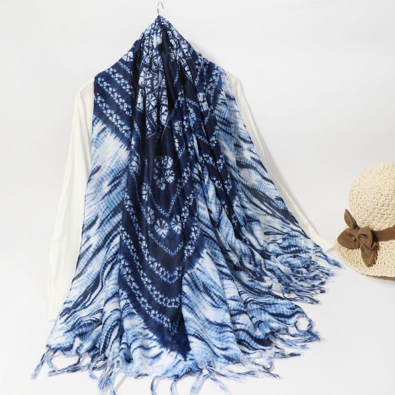 Tie Dye Print Tassel Scarf Boho Windproof Shawl Vintage Beach Towel