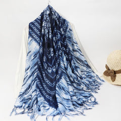 Tie Dye Print Tassel Scarf Boho Windproof Shawl Vintage Beach Towel