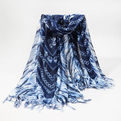 Tie Dye Print Tassel Scarf Boho Windproof Shawl Vintage Beach Towel