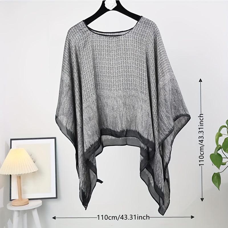 Gray Printed Large Shawl Silk Loose Pullover Shawl Windproof Sunscreen Cape