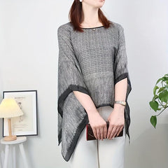 Gray Printed Large Shawl Silk Loose Pullover Shawl Windproof Sunscreen Cape