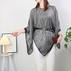 Gray Printed Large Shawl Silk Loose Pullover Shawl Windproof Sunscreen Cape