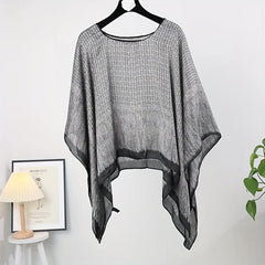 Gray Printed Large Shawl Silk Loose Pullover Shawl Windproof Sunscreen Cape