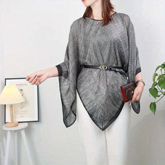 Gray Printed Large Shawl Silk Loose Pullover Shawl Windproof Sunscreen Cape