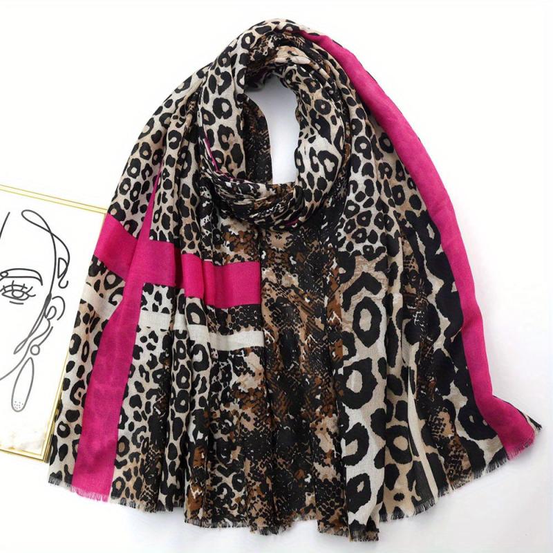 Leopard Print Matching Shawl Thin Breathable Tassel Scarf