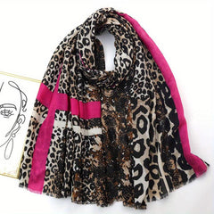 Leopard Print Matching Shawl Thin Breathable Tassel Scarf