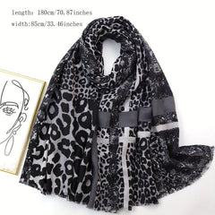 Leopard Print Matching Shawl Thin Breathable Tassel Scarf
