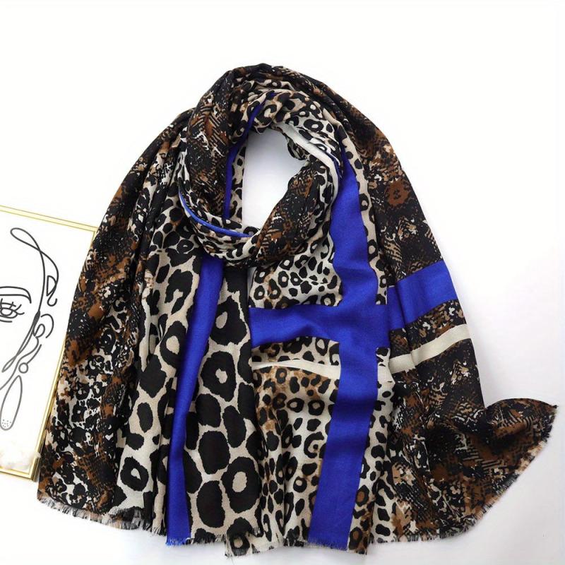 Leopard Print Matching Shawl Thin Breathable Tassel Scarf
