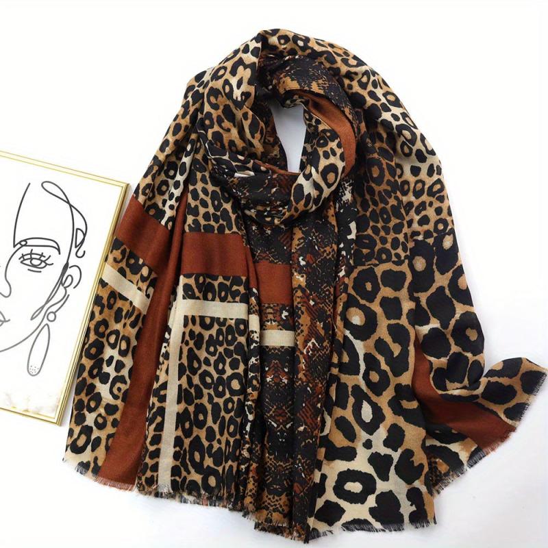Leopard Print Matching Shawl Thin Breathable Tassel Scarf