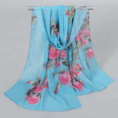 Floral Print Chiffon Scarf Bohemia Thin Shawl Windproof Head Wrap