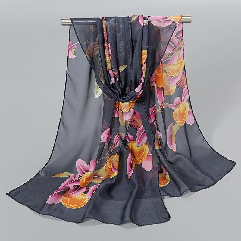 Floral Print Chiffon Scarf Bohemia Thin Shawl Windproof Head Wrap