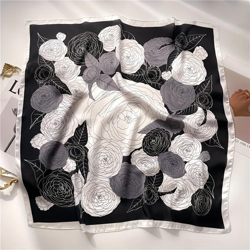 Camellia Print Satin Scarf Bandana Shawl