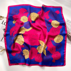 Camellia Print Satin Scarf Bandana Shawl