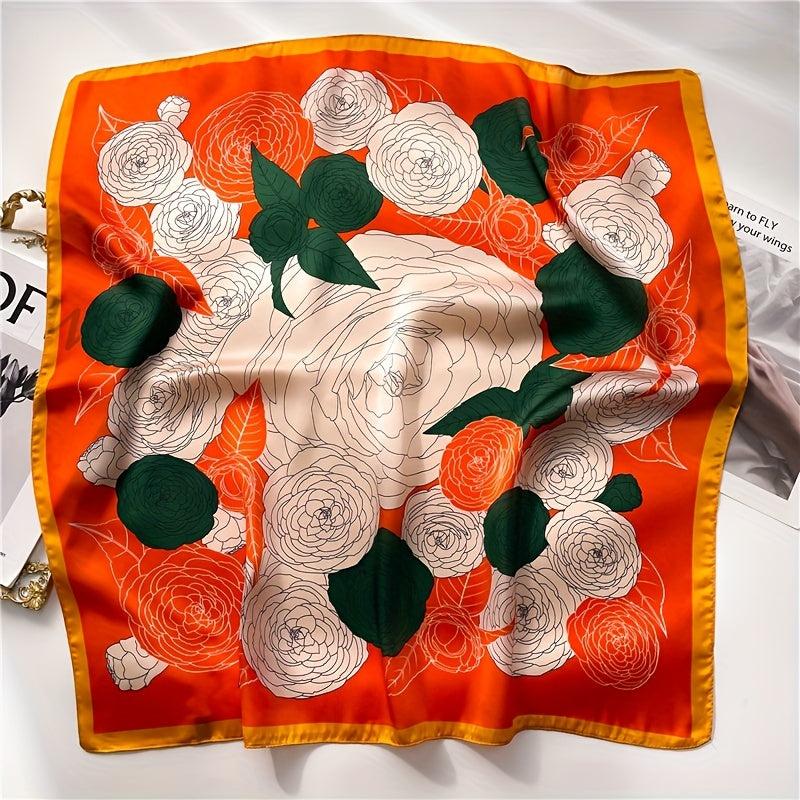 Camellia Print Satin Scarf Bandana Shawl