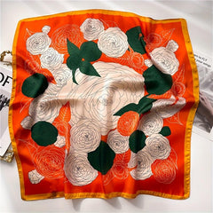 Camellia Print Satin Scarf Bandana Shawl