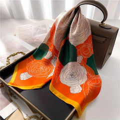Camellia Print Satin Scarf Bandana Shawl