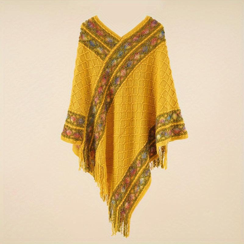 Large Woven Fringed Shawl Wrap Windproof Cape