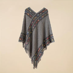 Large Woven Fringed Shawl Wrap Windproof Cape