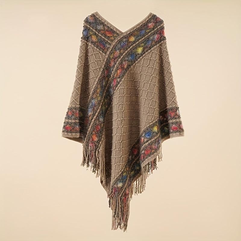 Large Woven Fringed Shawl Wrap Windproof Cape